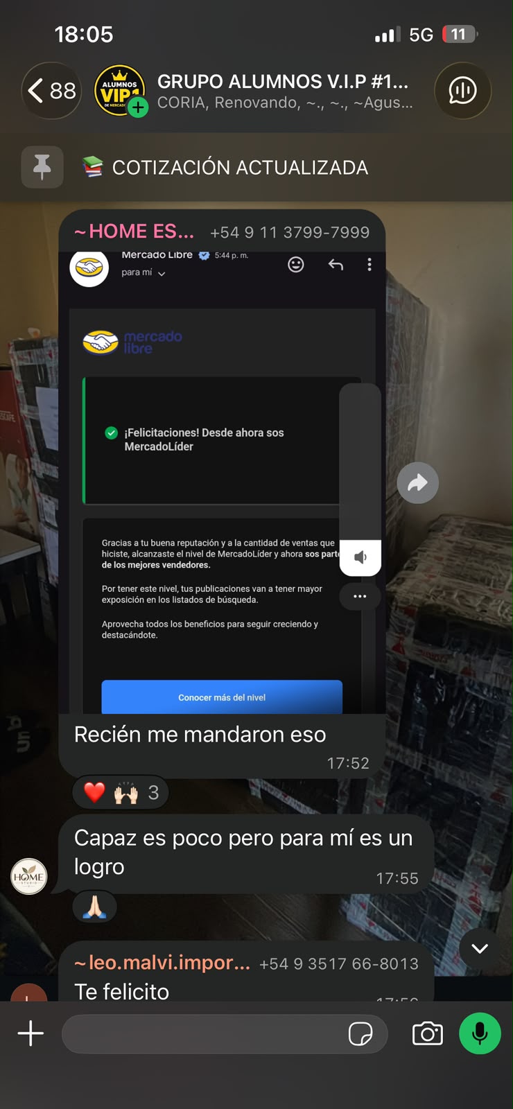 Alumno del grupo VIP compartiendo sus ventas en Mercado Libre, captura 1 de 9