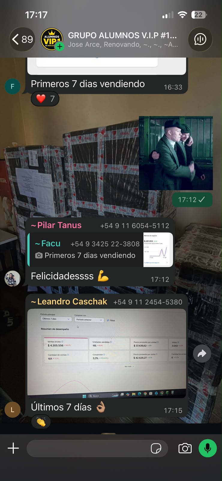 Alumno del grupo VIP compartiendo sus ventas en Mercado Libre, captura 4 de 9