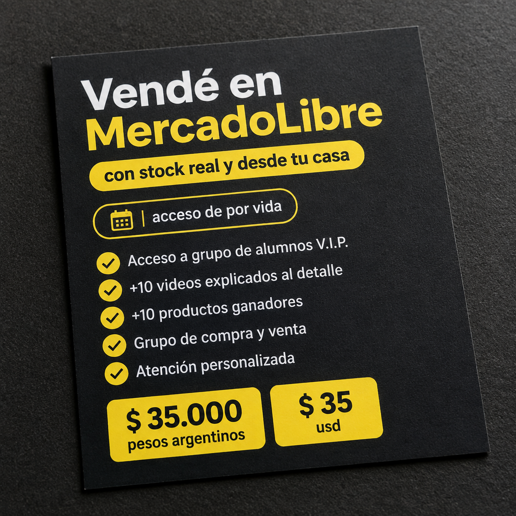 Todo lo que incluye el curso: grupo VIP de alumnos, videos explicados al detalle, productos ganadores, grupo de compra y venta, atención personalizada, por $35.000 pesos argentinos ($35 usd), con acceso de por vida